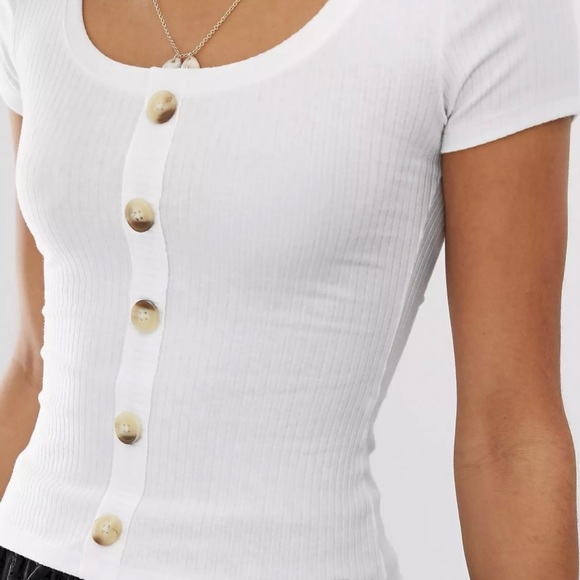 Aeropostale XS White Ribbed T-Shirt 5 Button Placket - Picture 14 of 14